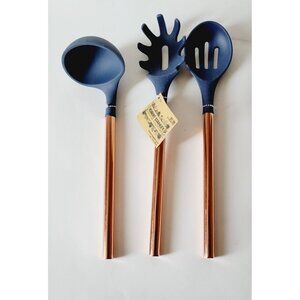 NEW Cobalt Blue Silicone Copper Tone Handles Kitchen Utensils Robert Stanley